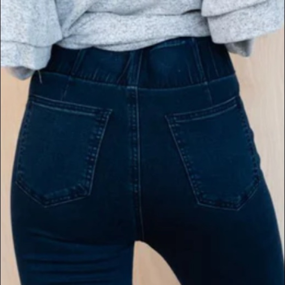 Super Flare Bell Bottom Dark Wash Pull-On Jeans Back Pockets & Raw Edge Hem (XL) - Picture 9 of 10